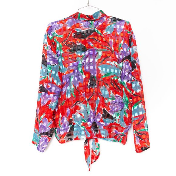 Vintage Red Sheer Floral Print Blouse - Picture 3 of 4